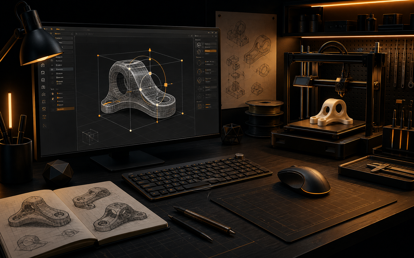 Concept render of an editable CAD workflow and 3D-printing workbench