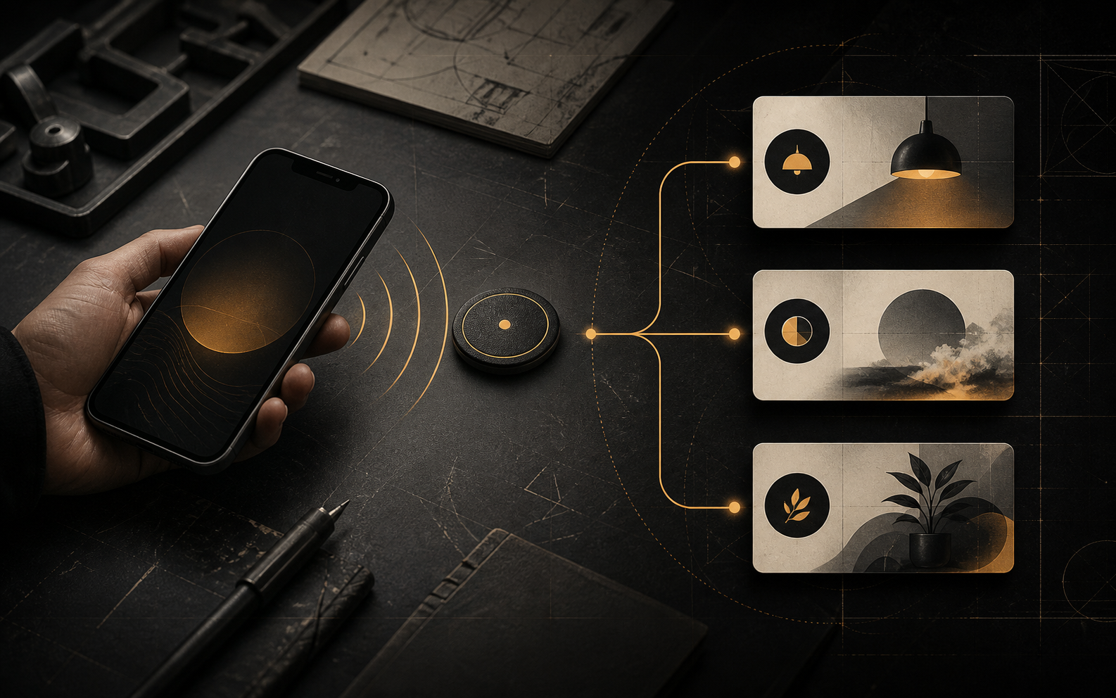 Concept render of an NFC tag triggering phone automations